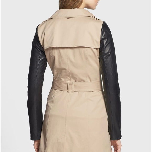 Mackage Leather sleeve Asymmetrical Trench coat Size S - Picture 2 of 12